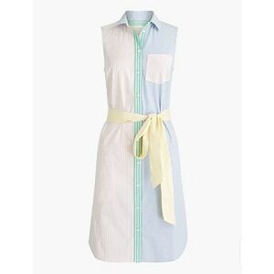 NWT J. Crew Rainbow Stripe ShirtDress Sleeveless Sz 4 Pockets Belt Cotton Poplin
